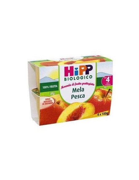 HIPP BIO FRUTTA GRATTUGGIATA MELA E PESCA 4VASETTIX100G - Clubfarma