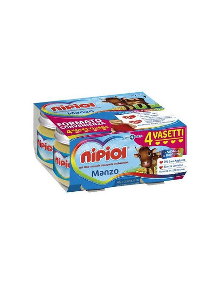 NIPIOL OMOGENEIZZATO MANZO 4VASETTIX80G - Clubfarma