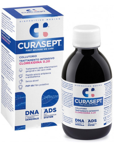 Curasept collutorio con clorexidina 0,20 per infiammazioni orali e gengivali DNS + ADS 200ml