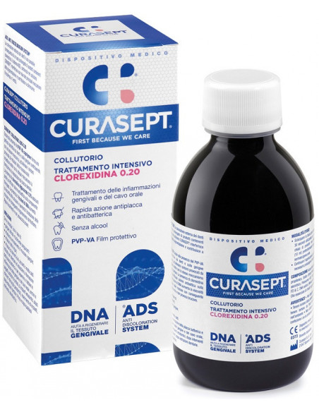 Curasept collutorio con clorexidina 0,20 per infiammazioni orali  e gengivali  DNS + ADS 200ml