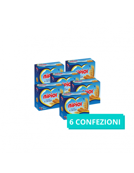 NIPIOL BISCOTTINI 6 CEREALI 800G - 6 CONFEZIONI - Cofanetto - Clubfarma