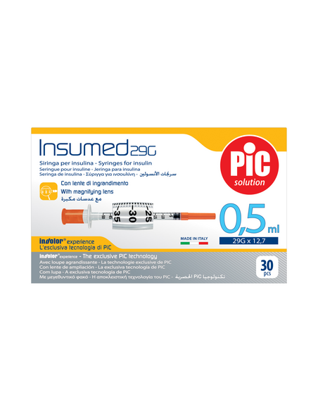 PIC - INSUMED SIRINGHE STERILI 0,5ML GAUGE 29X12,7MM 30 PEZZI - Clubfarma