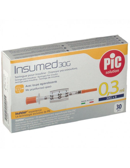 PIC - INSUMED SIRINGHE PER INSULINA 0,3ML 30GAUGEX 8MM 30PEZZI - Clubfarma