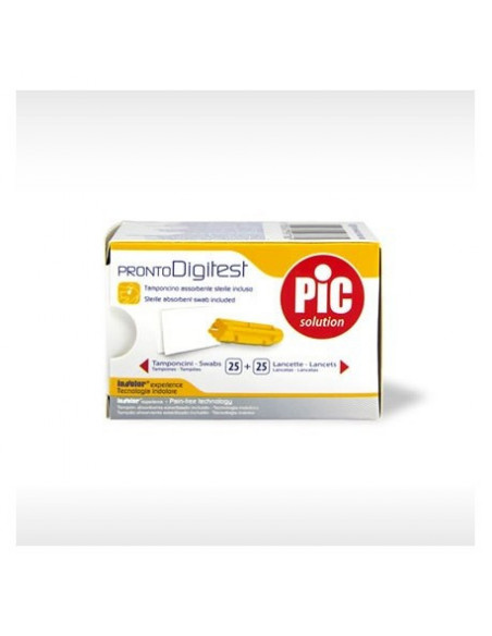 Pronto Digitest PIC lancette 25 pungidito e 25 tamponcini assorbenti