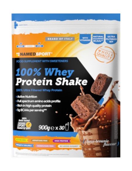 NAMED SPORT 100% WHEY PROTEIN SHAKE CHOCO BROWN INTEGRATORE PROTEICO 900Gx30 - Clubfarma