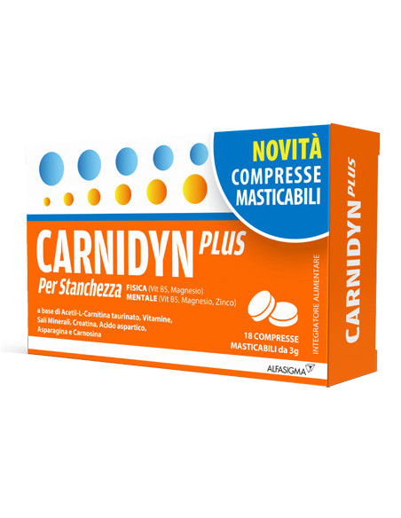 Carnidyn Plus per stanchezza fisica e mentale gusto agrumi 18 compresse masticabili