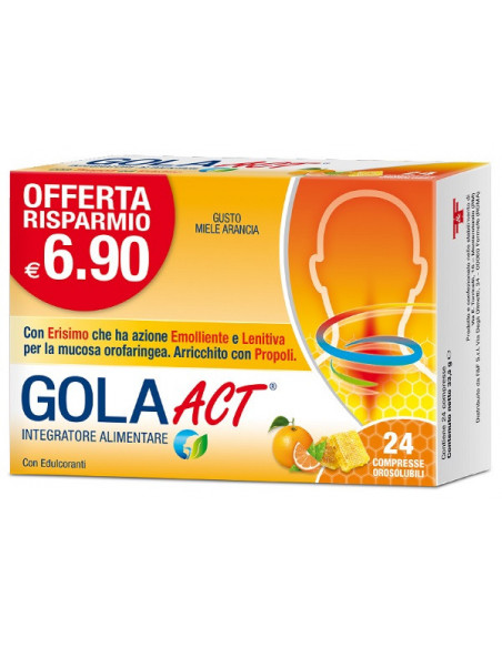 Gola Act ad azione emolliente e lenitiva contro il mal di gola gusto miele e arancia 24 compresse