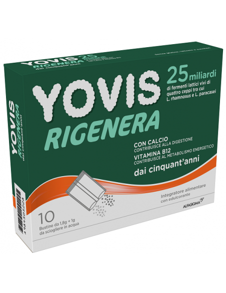 Yovis Rigenera 50+ 25 miliardi fermenti per equilibrio flora intestinale, metabolismo energetico e mantenimento ossa 10 bustine