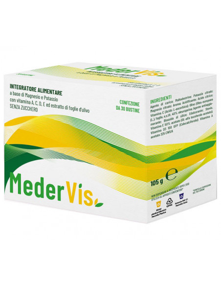 MederVis magnesio e potassio contro stanchezza e affaticamento 30 bustine 540mg