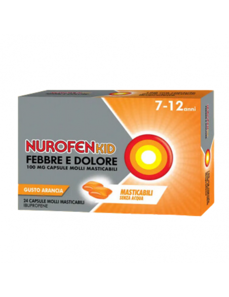 Nurofenkid Febbre e Dolore 7 a 12 anni gusto arancia 24 cps molli 100mg