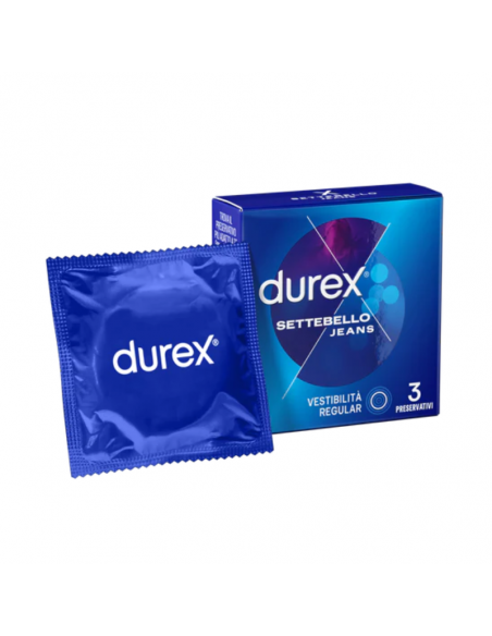 Durex Settebello Jeans profilattici facili da indossare ed extra lubrificati 3 pezzi