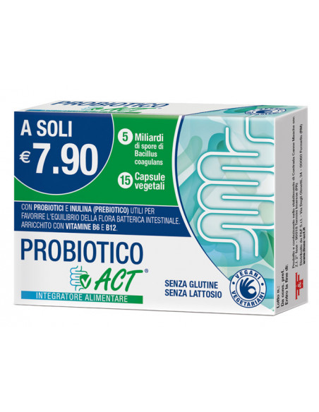 Probiotico Act per la flora batterica intestinale 15 capsule vegetali