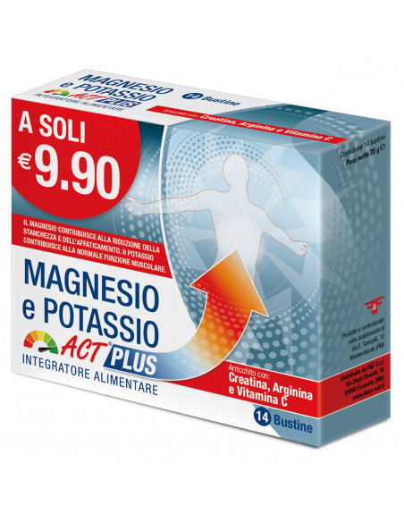 Magnesio e Potassio Act Plus contro stanchezza e affaticamento 14 bustine