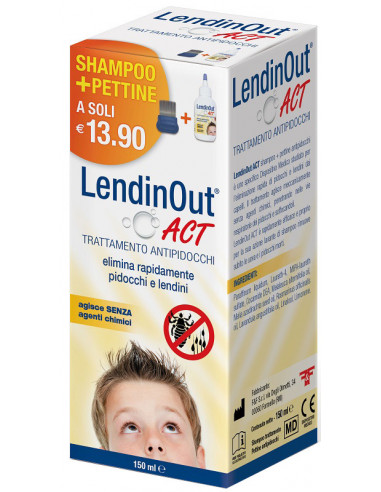 Lendinout Act trattamento antipidocchi shampoo con pettine 150ml